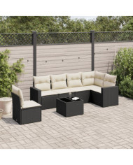 Salon de jardin 7 pcs avec coussins noir résine tressée | Mobilier & Déco
