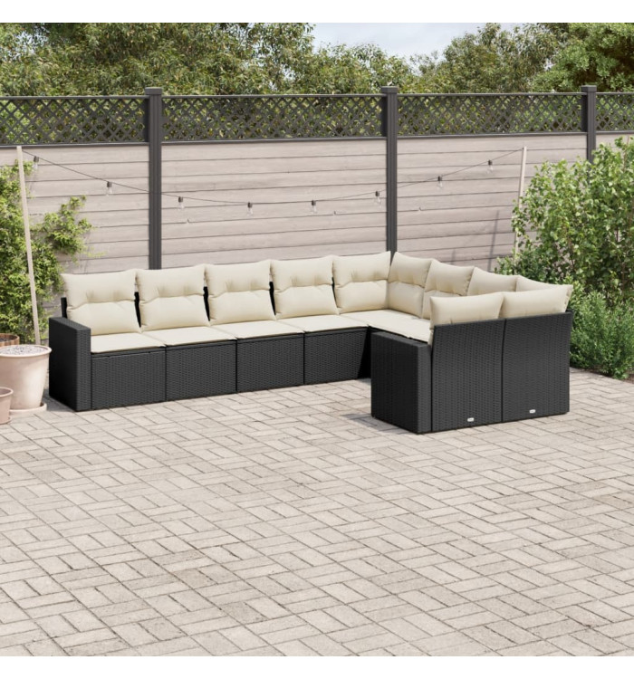 Salon de jardin 9 pcs avec coussins noir résine tressée | Mobilier & Déco