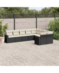 Salon de jardin 9 pcs avec coussins noir résine tressée | Mobilier & Déco