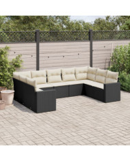 Salon de jardin 9 pcs avec coussins noir résine tressée | Mobilier & Déco