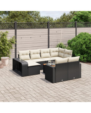 Salon de jardin 11 pcs avec coussins noir résine tressée | Mobilier & Déco