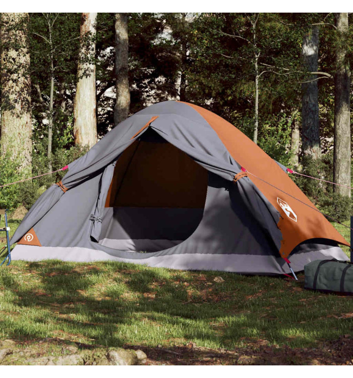 Tente de camping à dôme 2 personnes gris et orange imperméable | Mobilier & Déco