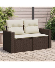Canapé de jardin avec coussins 2 places marron résine tressée | Mobilier & Déco