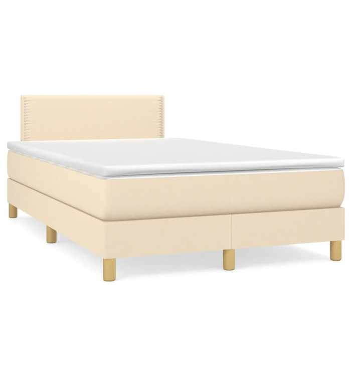 Sommier à lattes de lit matelas et LED crème 120x190 cm tissu | Mobilier & Déco