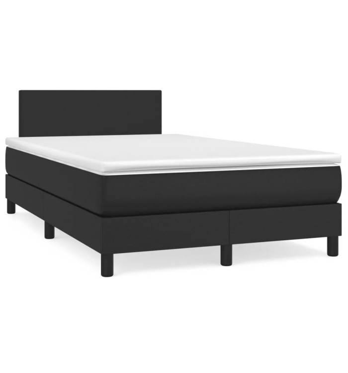 Sommier à lattes de lit avec matelas noir 120x190 cm similicuir | Mobilier & Déco