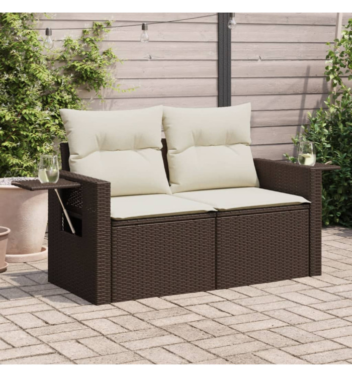 Canapé de jardin avec coussins 2 places marron résine tressée | Mobilier & Déco
