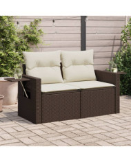 Canapé de jardin avec coussins 2 places marron résine tressée | Mobilier & Déco