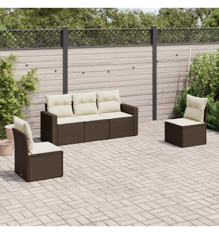 Salon de jardin avec coussins 5 pcs marron résine tressée | Mobilier & Déco
