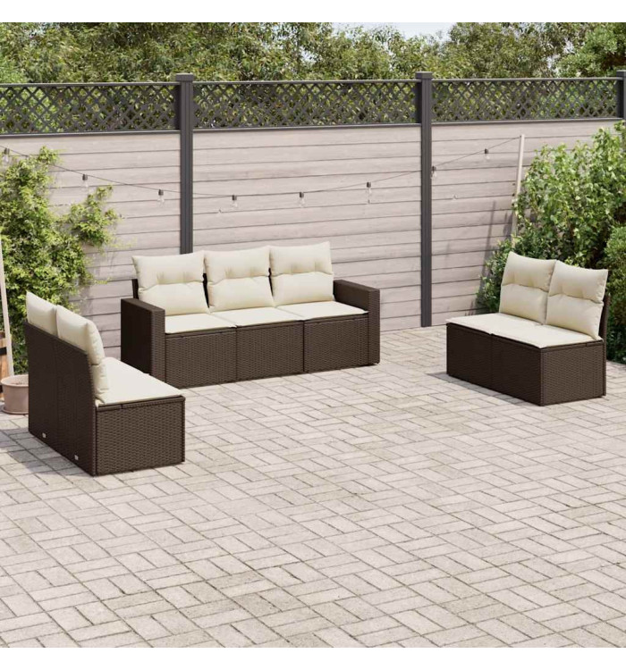 Salon de jardin avec coussins 7 pcs marron résine tressée | Mobilier & Déco