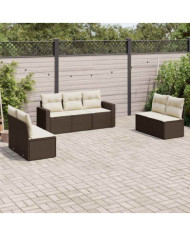 Salon de jardin avec coussins 7 pcs marron résine tressée | Mobilier & Déco