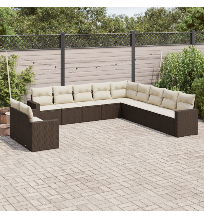 Salon de jardin et coussins 11 pcs marron résine tressée | Mobilier & Déco