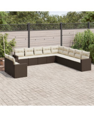 Salon de jardin et coussins 11 pcs marron résine tressée | Mobilier & Déco
