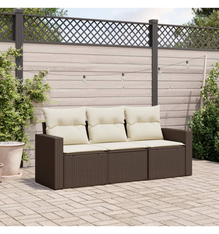 Salon de jardin avec coussins 3 pcs marron résine tressée | Mobilier & Déco