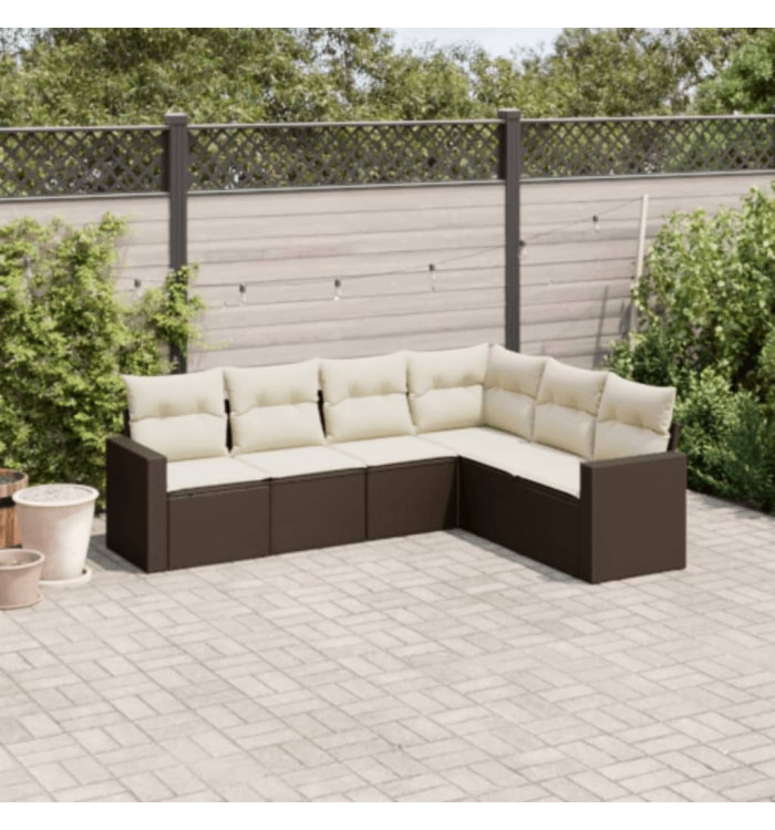 Salon de jardin avec coussins 6 pcs marron résine tressée | Mobilier & Déco