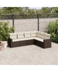 Salon de jardin avec coussins 6 pcs marron résine tressée | Mobilier & Déco