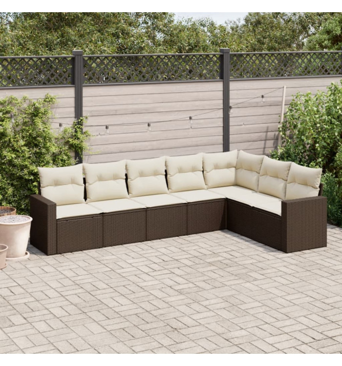 Salon de jardin avec coussins 7 pcs marron résine tressée | Mobilier & Déco
