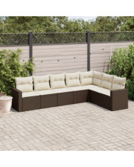 Salon de jardin avec coussins 7 pcs marron résine tressée | Mobilier & Déco