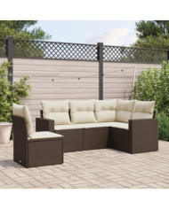 Salon de jardin avec coussins 5 pcs marron résine tressée | Mobilier & Déco