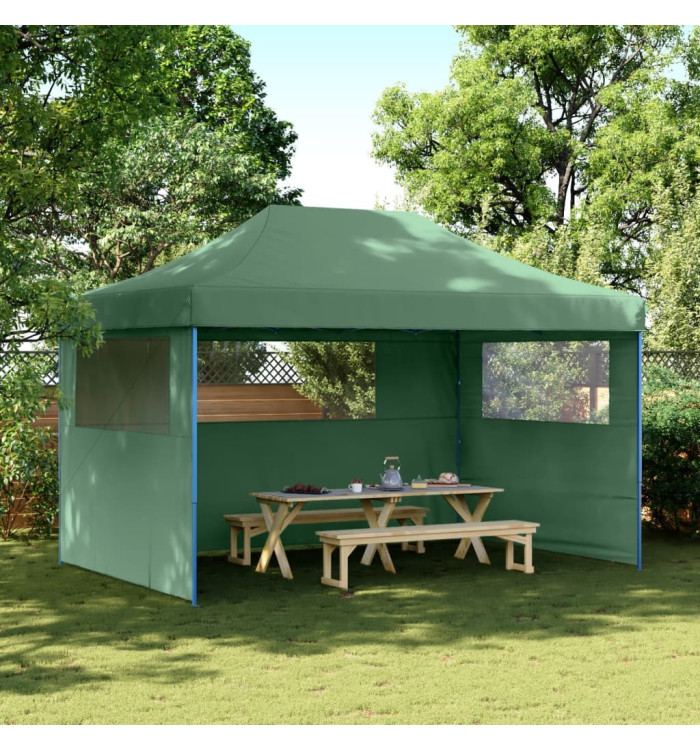 Tente de réception pliable escamotable 3 parois latérales vert | Mobilier & Déco