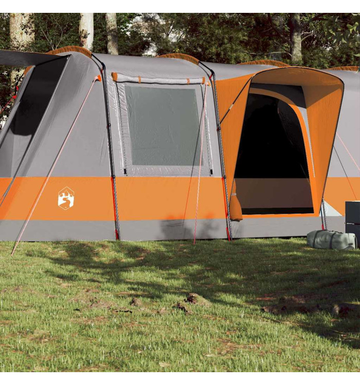 Tente de camping tunnel 4 personnes gris et orange imperméable | Mobilier & Déco