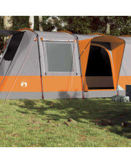 Tente de camping tunnel 4 personnes gris et orange imperméable | Mobilier & Déco