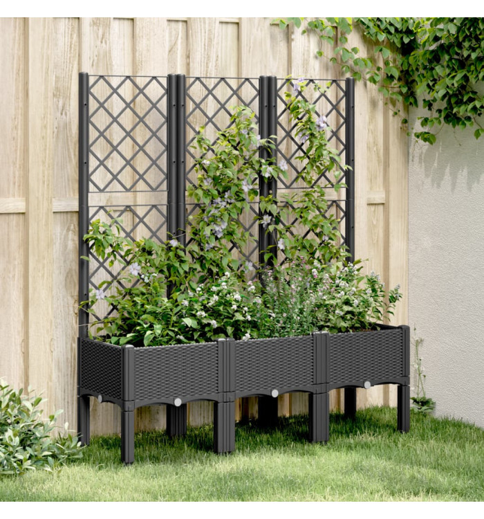 Jardinière avec treillis noir 120x40x142 cm PP | Mobilier & Déco