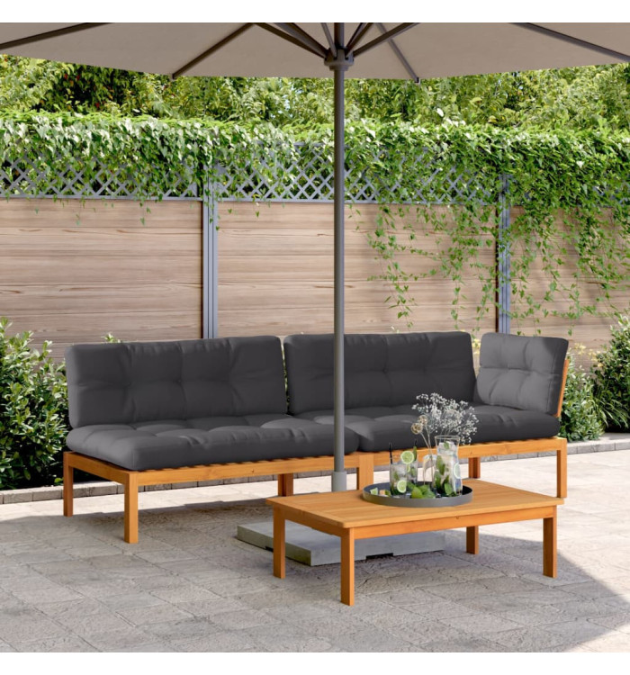 Salon palette de jardin avec coussins 3pcs bois d'acacia massif | Mobilier & Déco