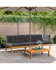 Salon palette de jardin avec coussins 3pcs bois d'acacia massif | Mobilier & Déco
