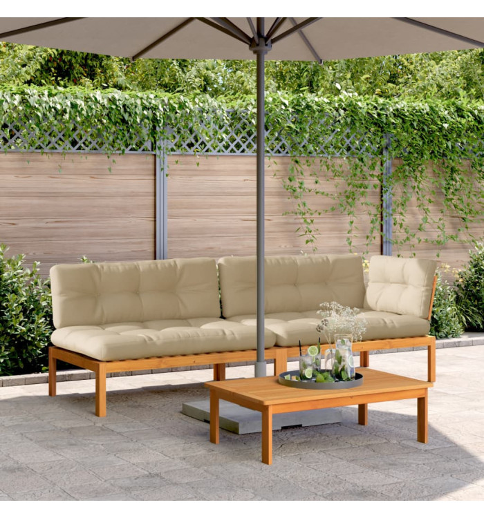 Salon palette de jardin avec coussins 3pcs bois d'acacia massif | Mobilier & Déco