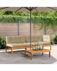 Salon palette de jardin avec coussins 3pcs bois d'acacia massif | Mobilier & Déco