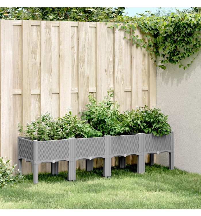 Jardinière avec pieds gris clair 160x40x42 cm PP | Mobilier & Déco