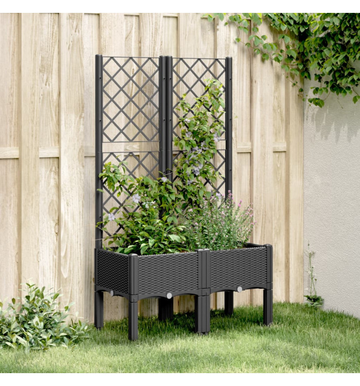 Jardinière avec treillis noir 80x40x142 cm PP | Mobilier & Déco