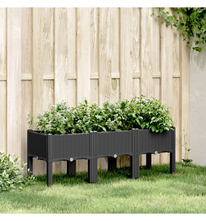 Jardinière avec pieds noir 120x40x42 cm PP | Mobilier & Déco