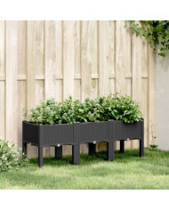 Jardinière avec pieds noir 120x40x42 cm PP | Mobilier & Déco