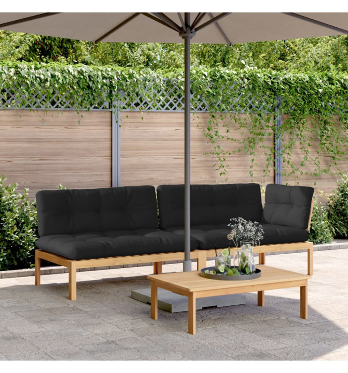 Salon palette de jardin avec coussins 3pcs bois d'acacia massif | Mobilier & Déco