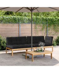 Salon palette de jardin avec coussins 3pcs bois d'acacia massif | Mobilier & Déco