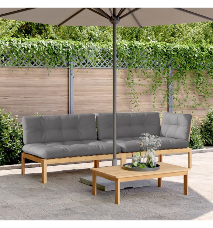 Salon palette de jardin avec coussins 3pcs bois d'acacia massif | Mobilier & Déco