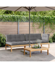 Salon palette de jardin avec coussins 3pcs bois d'acacia massif | Mobilier & Déco