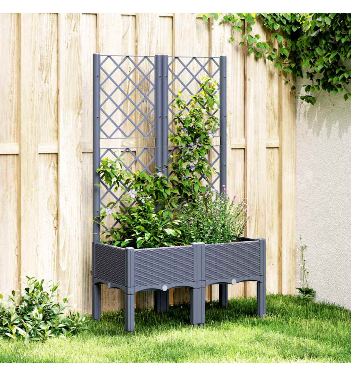 Jardinière avec treillis bleu gris 80x40x142 cm PP | Mobilier & Déco