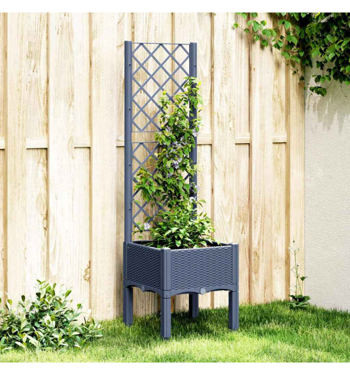 Jardinière avec treillis bleu gris 40x40x142 cm PP | Mobilier & Déco