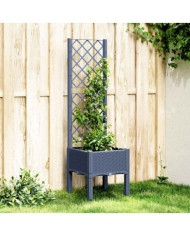 Jardinière avec treillis bleu gris 40x40x142 cm PP | Mobilier & Déco