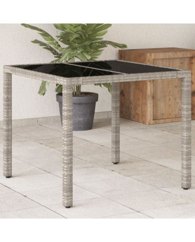 Table de jardin avec dessus en verre gris clair résine tressée | Mobilier & Déco
