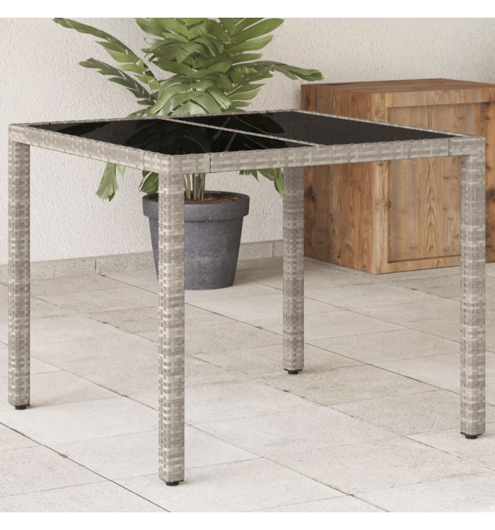 Table de jardin avec dessus en verre gris clair résine tressée | Mobilier & Déco
