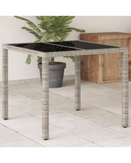 Table de jardin avec dessus en verre gris clair résine tressée | Mobilier & Déco