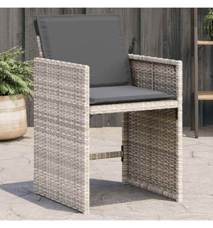 Chaises de jardin avec coussins lot de 4 gris clair poly rotin | Mobilier & Déco