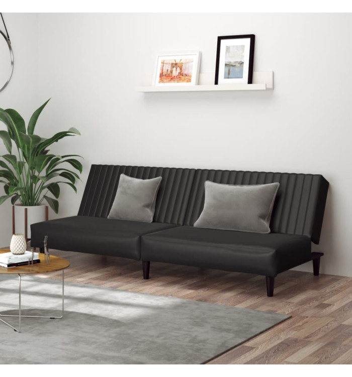 Canapé-lit 2 places noir similicuir | Mobilier & Déco
