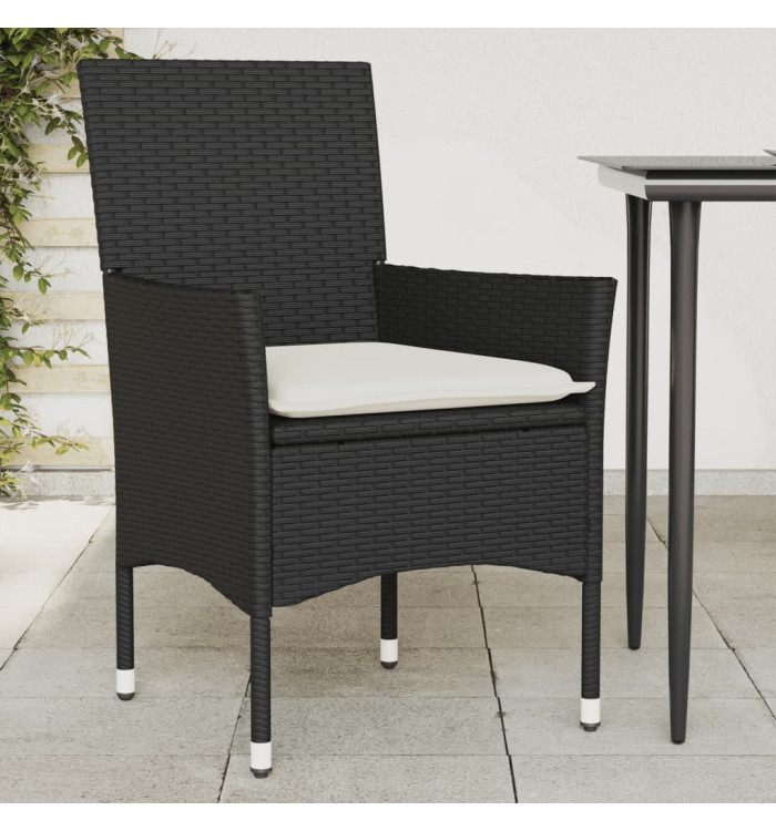 Chaises de jardin avec coussins lot de 2 noir résine tressée | Mobilier & Déco