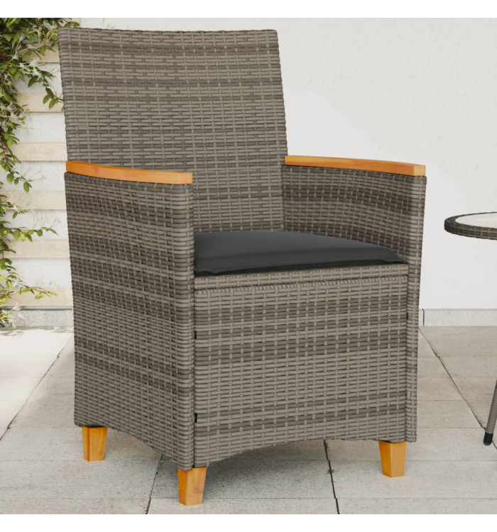 Chaises de jardin coussins lot de 2 gris résine tressée et bois | Mobilier & Déco