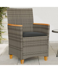 Chaises de jardin coussins lot de 2 gris résine tressée et bois | Mobilier & Déco