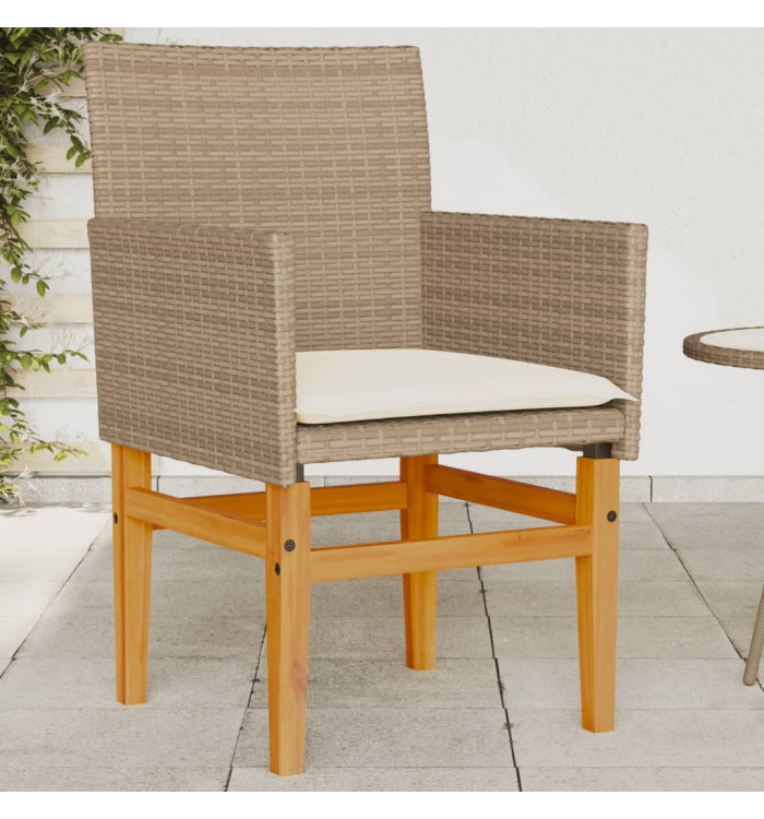 Chaises de jardin coussins lot de 2 beige résine tressée bois | Mobilier & Déco